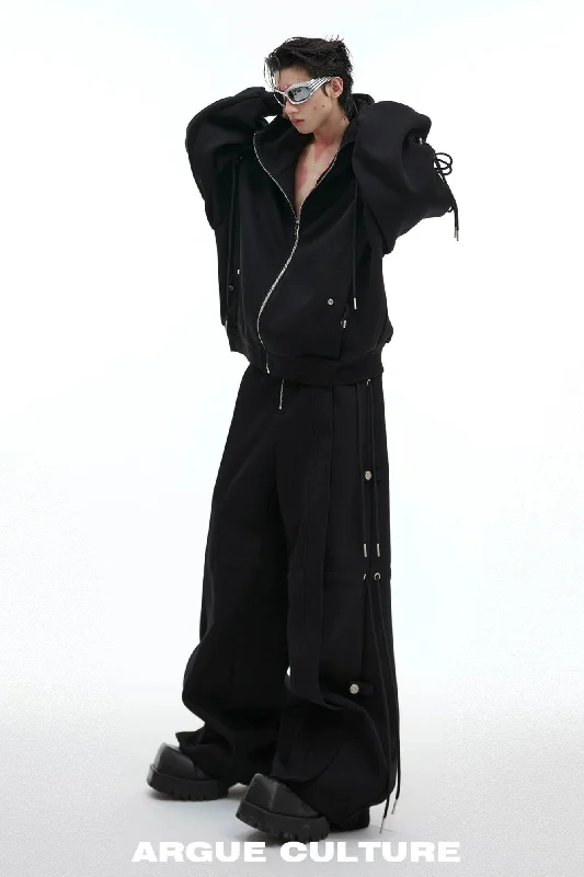 Pull String Zipped Hoodie & Wide Sweatpants Set