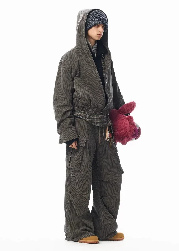 Corduroy Short Jacket & Cargo Pants Set