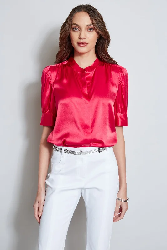 Silk Satin Ruched Sleeve Shirt