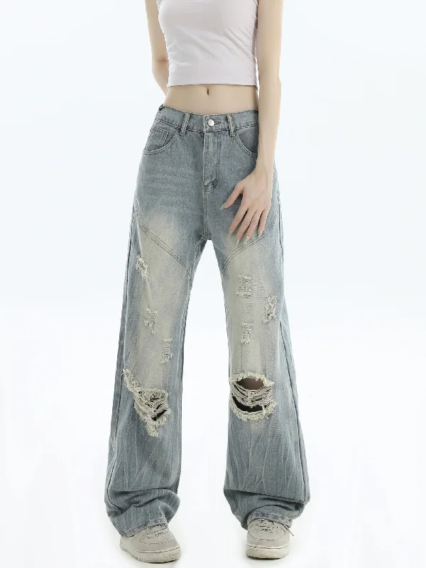 Rippled Pattern Ripped Jeans