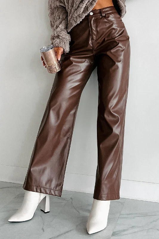 Switching Looks Straight Leg Pleather Pant (Brown)