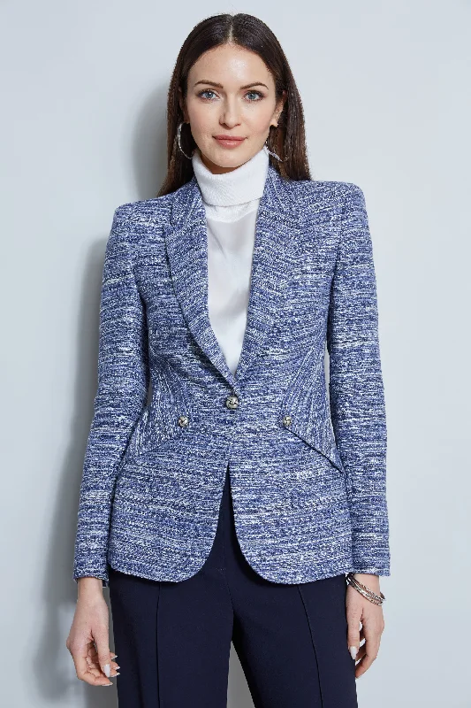 Tweed Panel Single Button Blazer