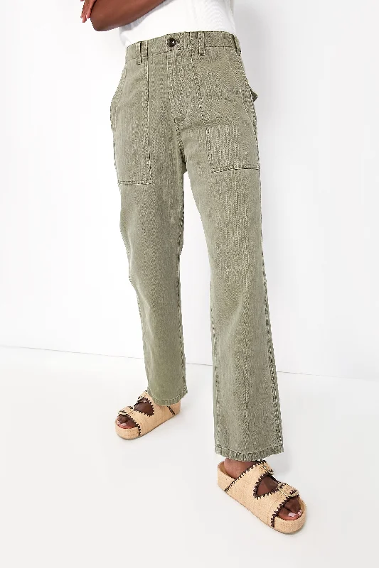 Vintage Olive Herringbone Utility Pant