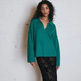 Autumn Cashmere Relaxed Jonny Collar Sweater - Emerald