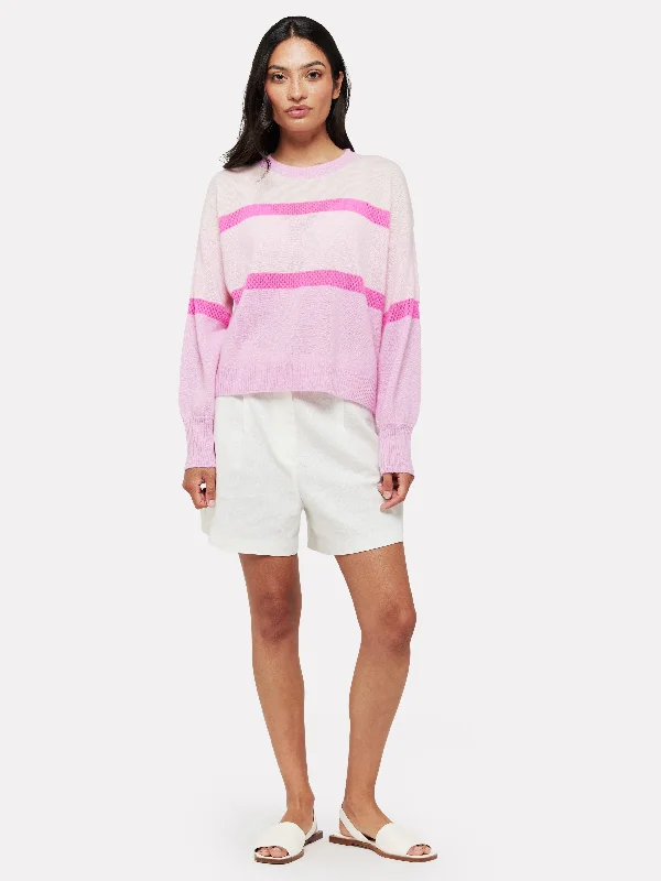 Brodie Cashmere Stripe Balloon Sleeve Sweater - Cherry Blossom