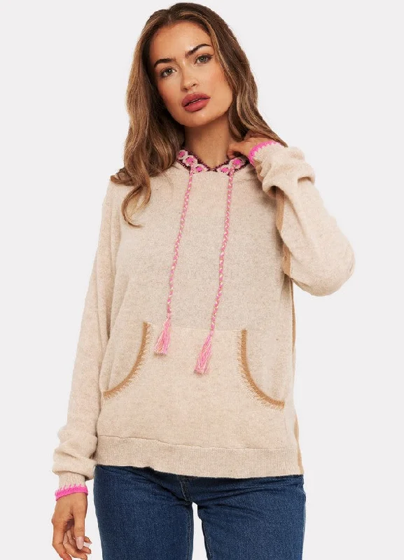 Brodie Georgie Geo Trim Cashmere Hoodie - Cygnet/Sangria/Diva Pink