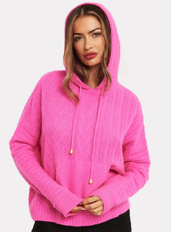 Brodie Luxe Cashmere Cable Hoodie - Diva Pink