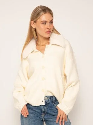 Central Park West Nola Fur Collar Sweater - Winter White