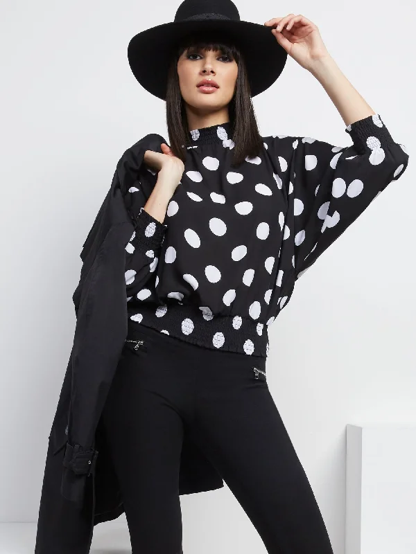 Dot-Print Dolman-Sleeve Top