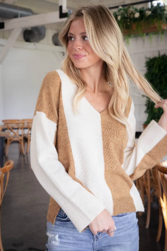 Kinslee Wide Stripe Sweater, Light Camel