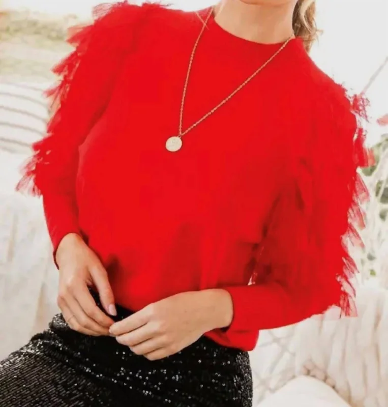 Lace Detail Sweater In Red