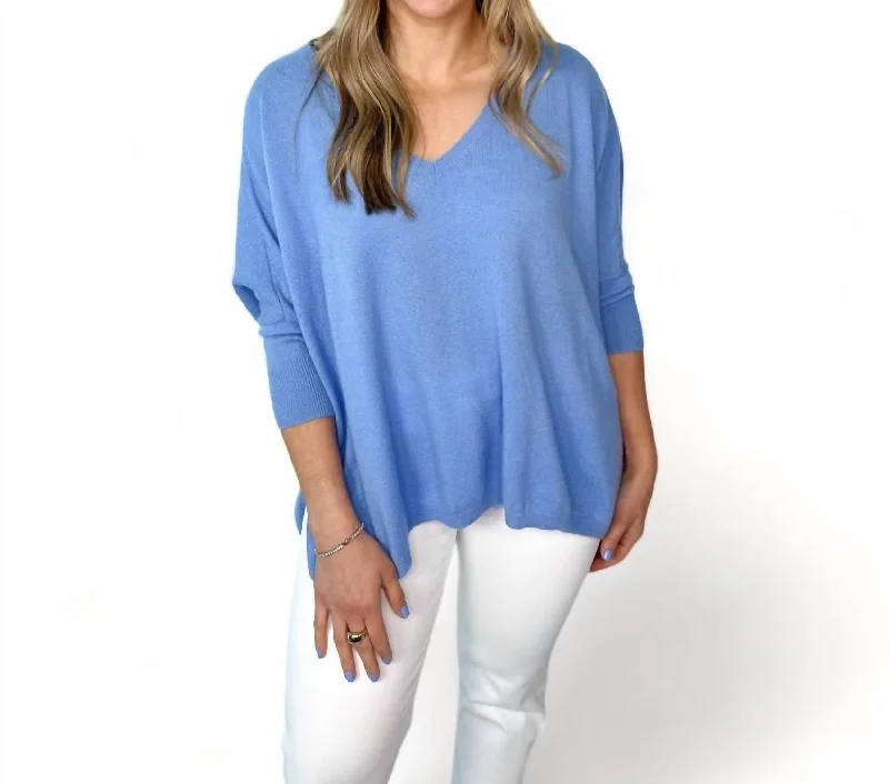 Minie V Neck Sweater In Bleu Mer