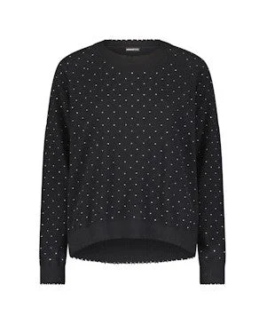 Minnie Rose Cotton Cashmere Frayed Stud Crew - Black