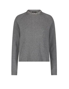 Minnie Rose Cotton Cashmere Jewel Neck Sweater - Grey Shadow