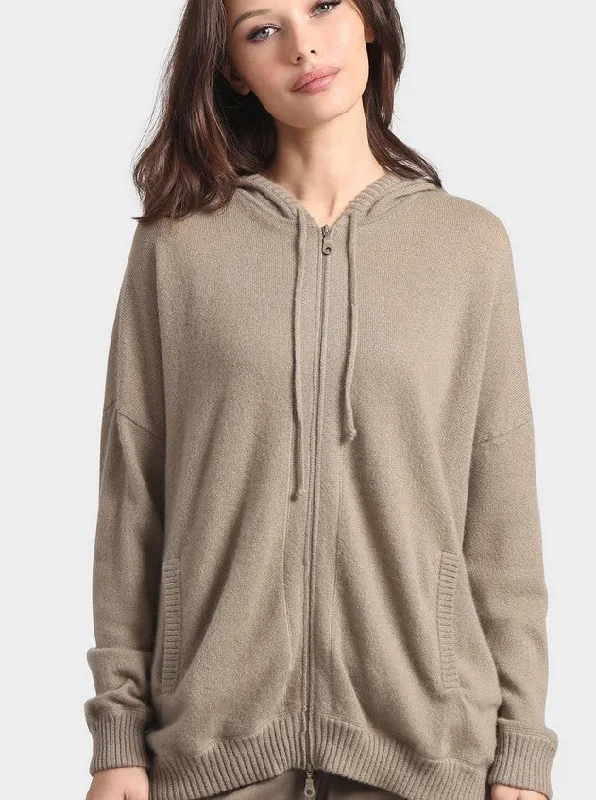 Minnie Rose Cotton Cashmere Oversized Zip Hoodie - Olive