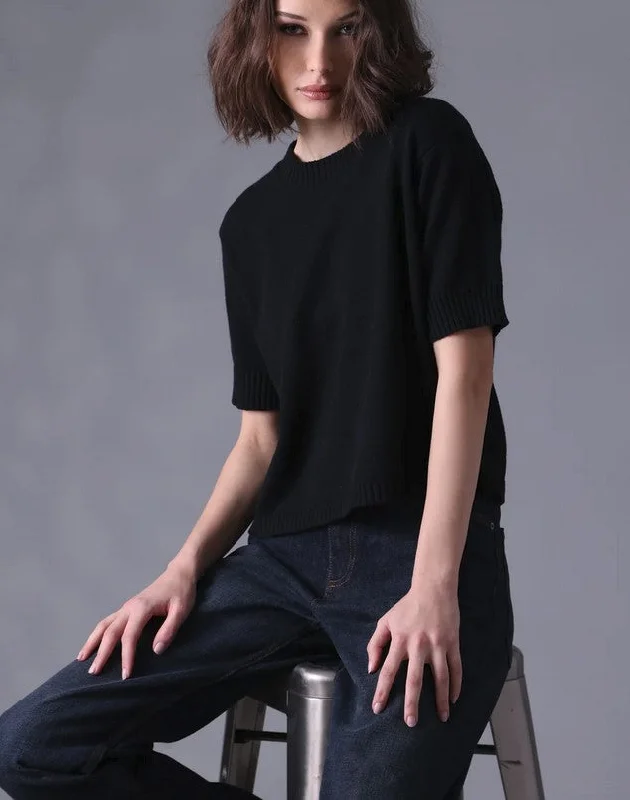 Minnie Rose Cotton Cashmere Short Sleeve Crew - Black