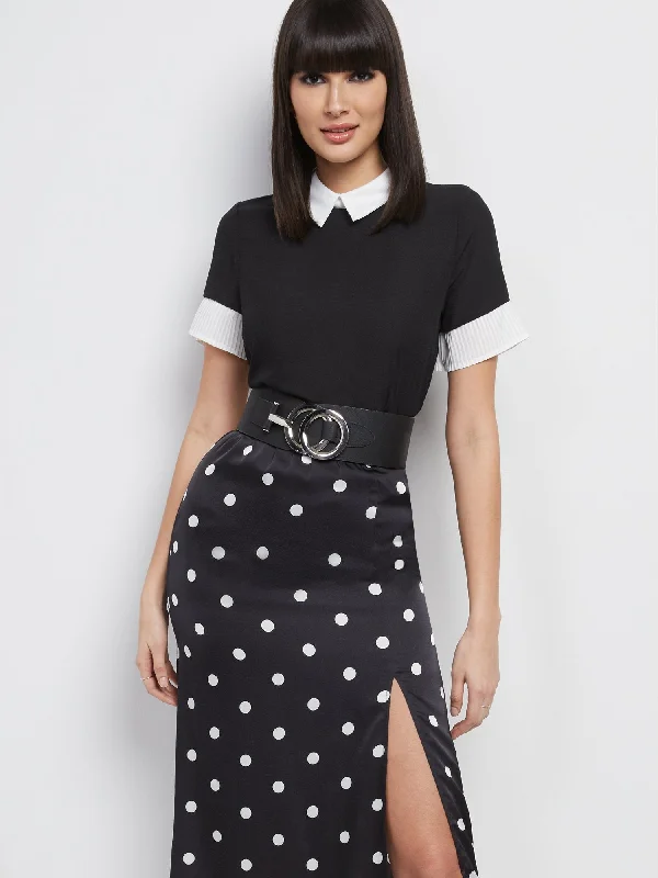 Pleated-Sleeve Collared Top