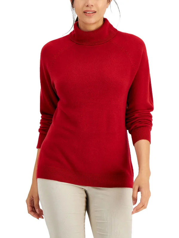 Womens Ribbed Trim Long Sleeve Turtleneck Sweater