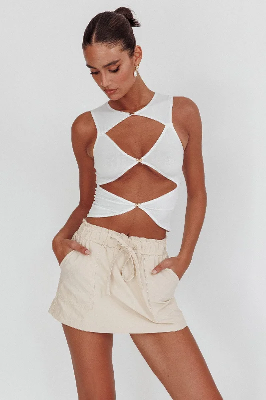 Argyle Cut-Out Sleeveless Top White