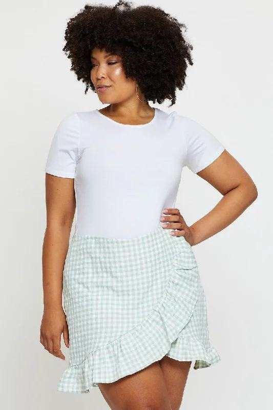 Check Skort Skirt High Rise Frill Hem