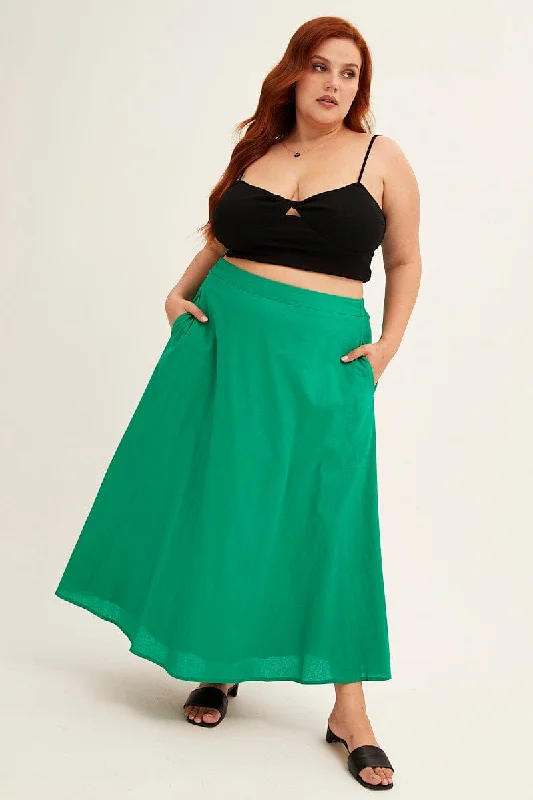 Green Midi Skirt Cotton Blend