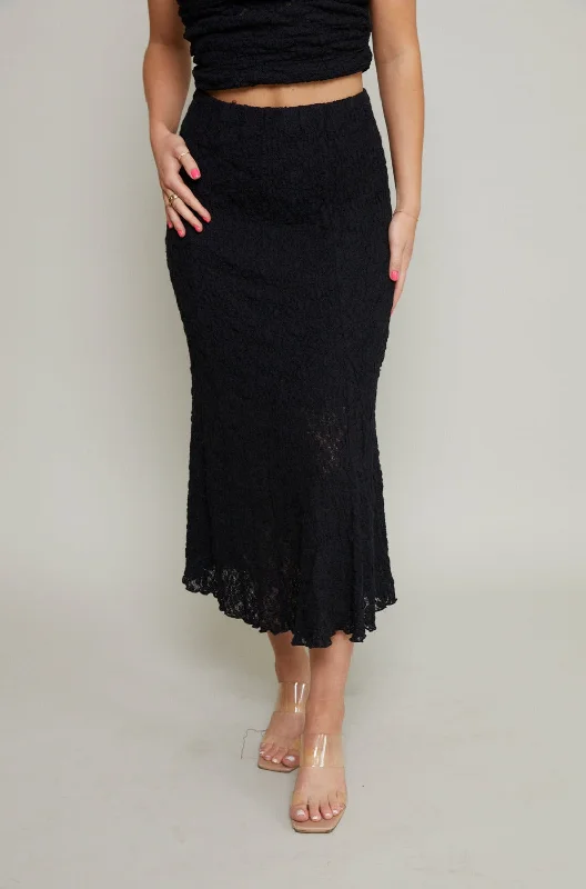 Millie Floral Lace Midi Skirt - Black