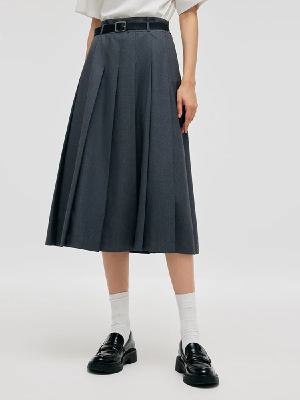 A-Line Women Pleated Skirt With Belt