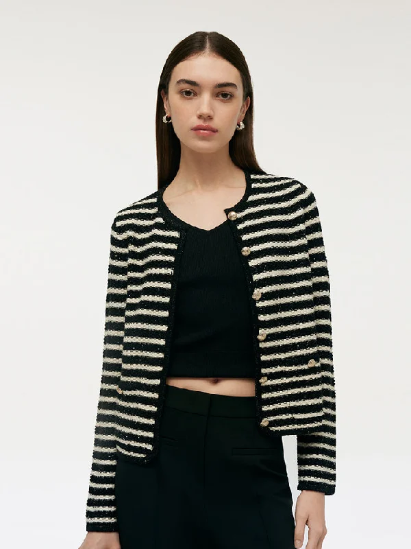 Black And White Stripe Women Cardigan