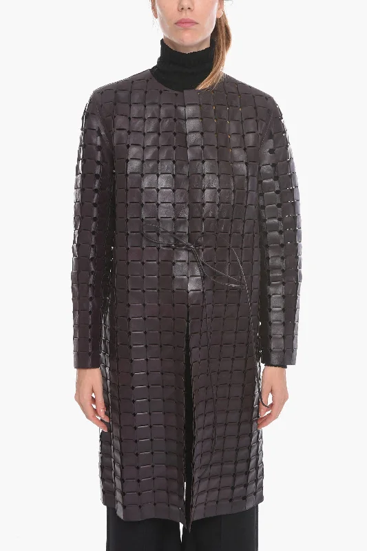 Bottega Veneta Knitted Leather SATINE Coat with Drawstring