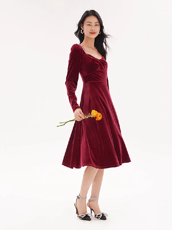 Red Velvet Twisted Midi Dress