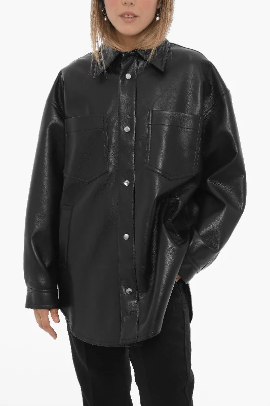 Nanushka Regenerated Leather Oversized Fit MARTIN Overshirt with Doub