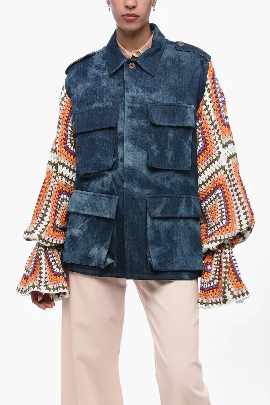 Tu Lizé Denim Saharan Jacket with Crochet Sleeves