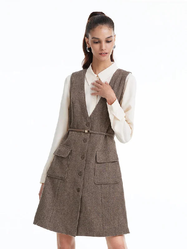 Washable Woolen Vest Dress And Shirt Two-piece Set