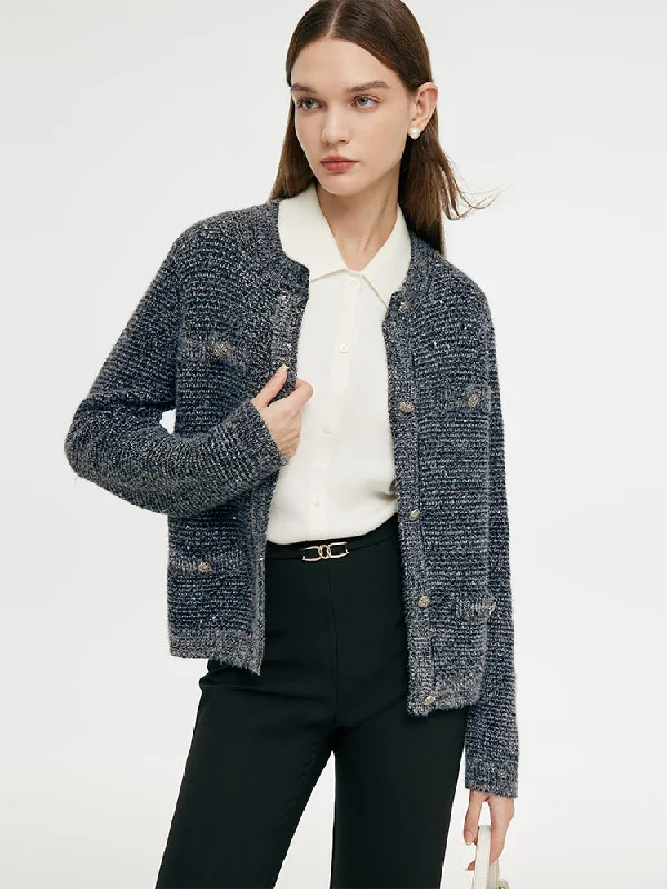 Wool Blend Sequins Women Cardigan