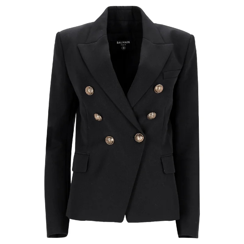 Balmain Double-Breasted Blazer in Black Wool