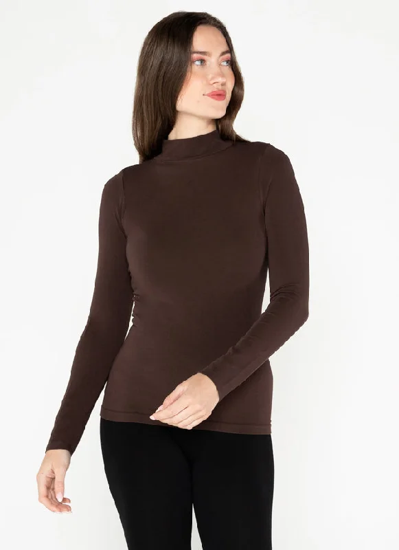 BAMBOO MOCK NECK TOP | BROWN