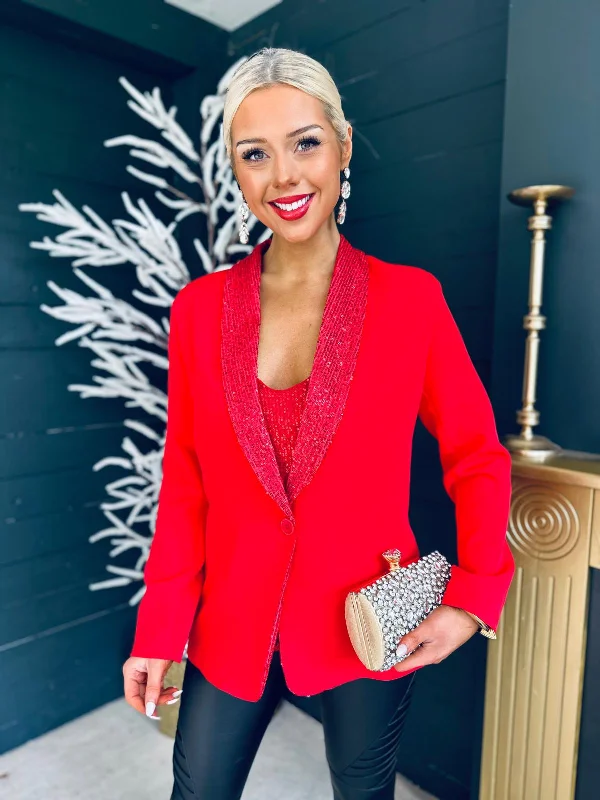 Menlo Sequin Detail Blazer Red