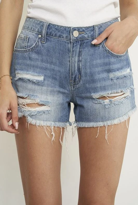 FEDERICA MID RISE RIPPED RAW HEM DENIM SHORTS