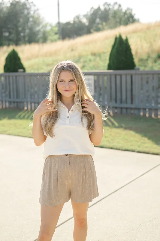 Taupe Striped Shorts