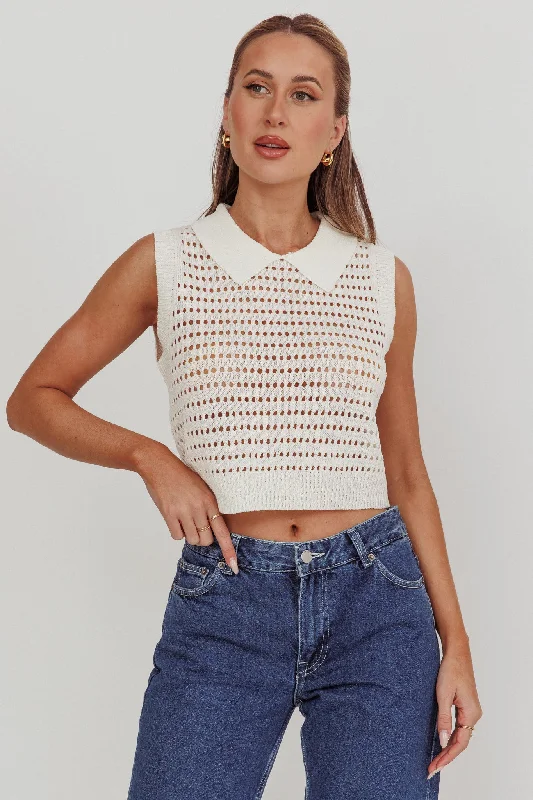 Daithi Collared Sleeveless Knit Top Ivory