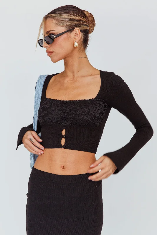 Lauryn Lace Bust Long Sleeve Top Black