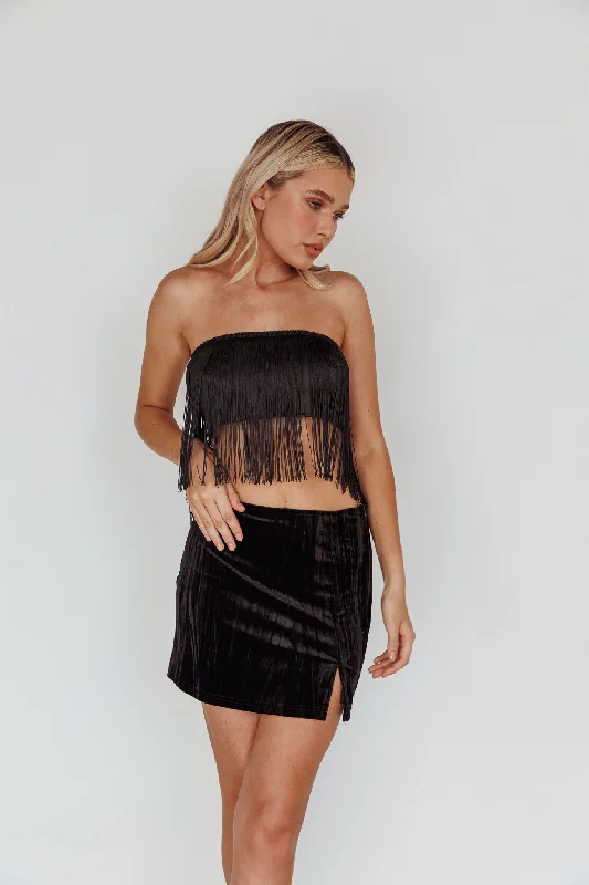 Miss Daisy Fringe Crop Top Black