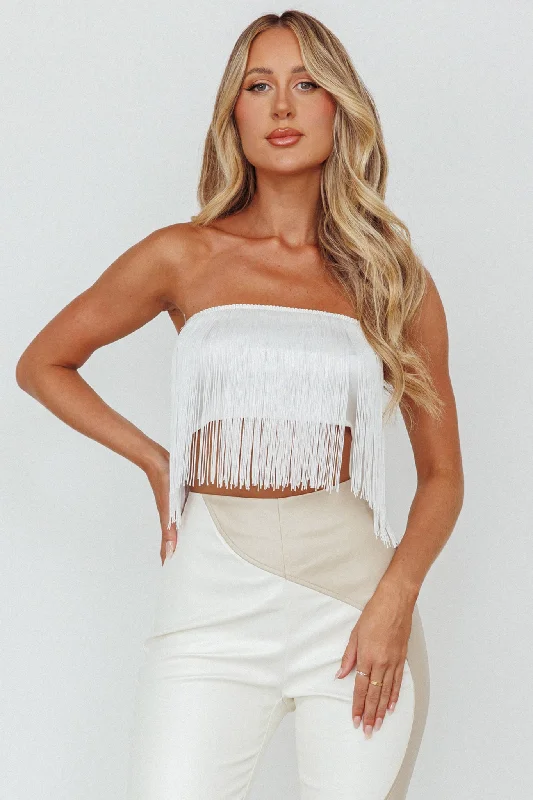 Miss Daisy Fringe Crop Top White