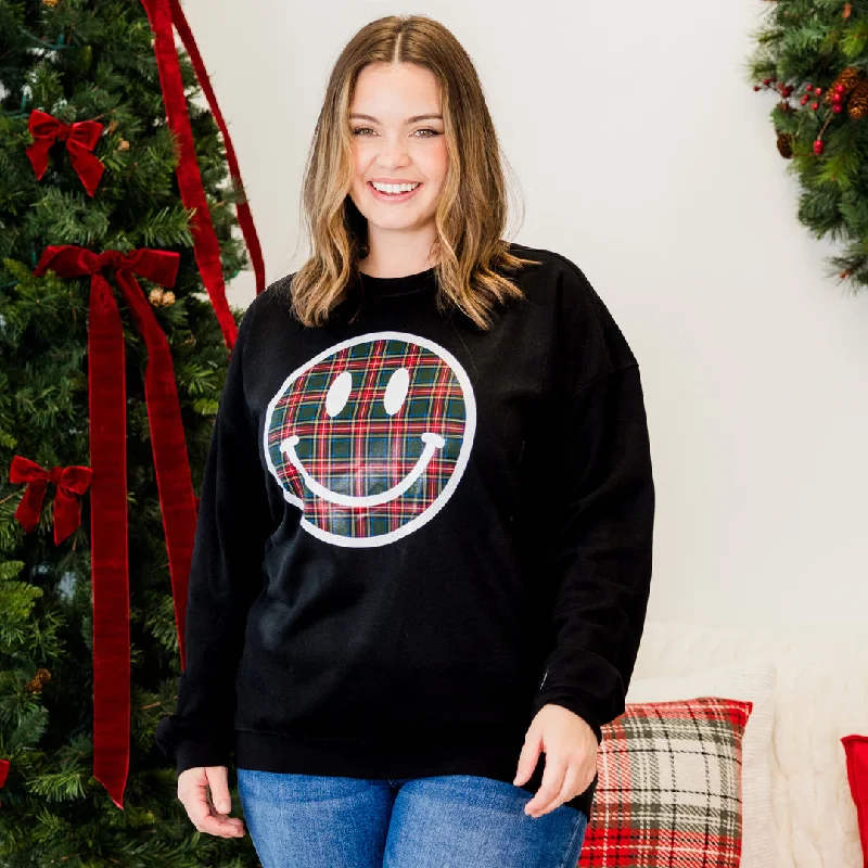 Plaid Smiley Pullover, Black