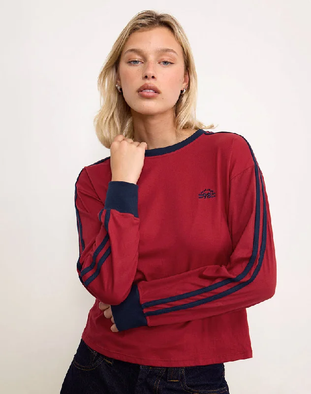 Prata Long Sleeve Top in Adrenaline Red with Navy Binding