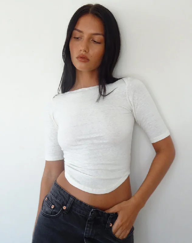 Ralda Curved Hem Top in Cotton Hemp White