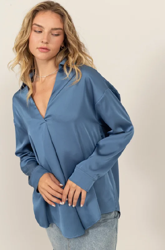 Marianna Collared Satin Blouse