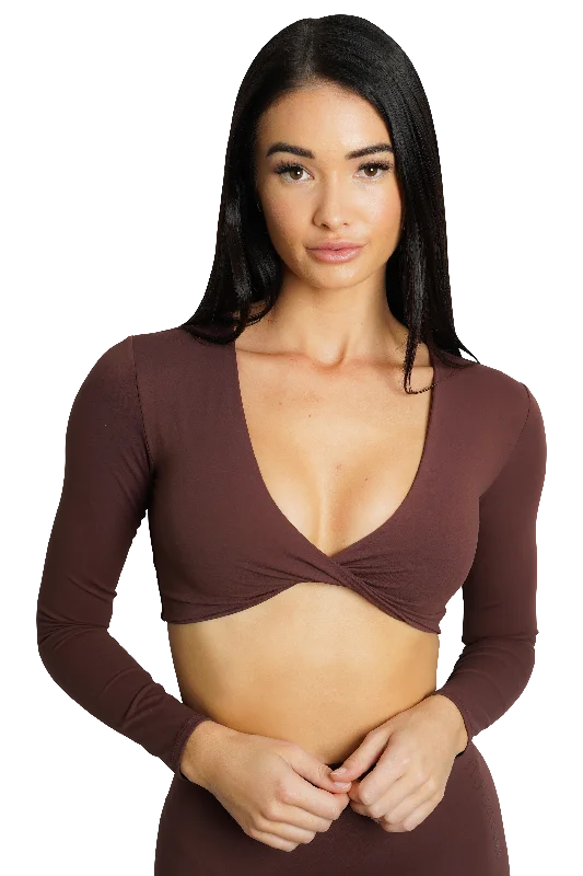 SCULPT LONG SLEEVE TWIST TOP - BROWN