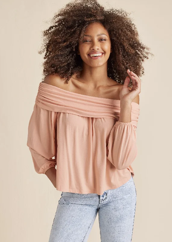 Off-Shoulder Knit Top - Peach Blush